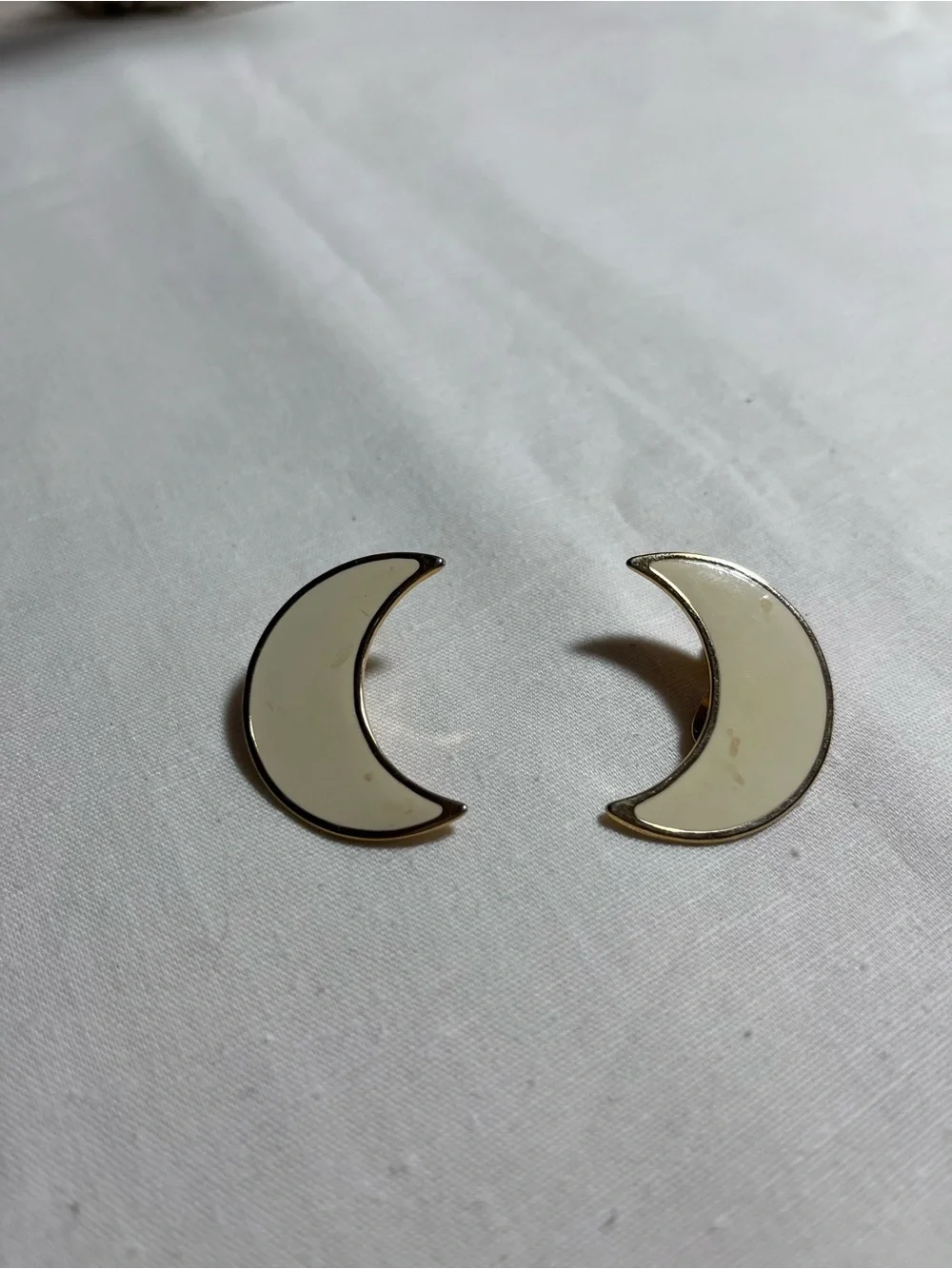 Monet Cream Enamel Crescent Moon Clip On Earrings